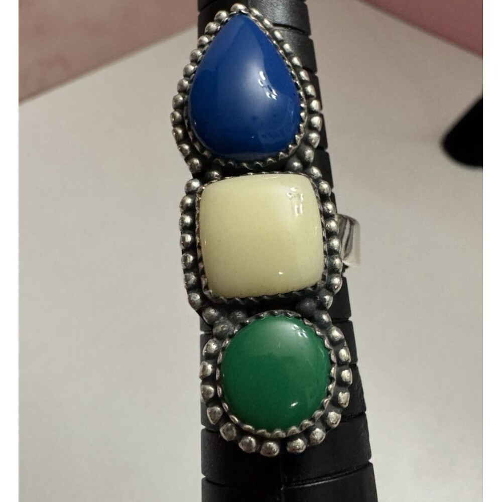 New - 925 Silver Pool Stone Adjustable Ring Tripl… - image 3